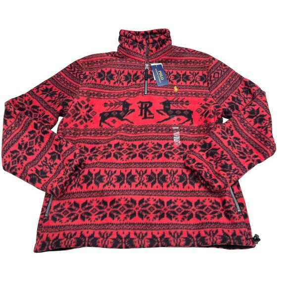 Polo Ralph Lauren Other - NWT $198 Polo Ralph Lauren Men's Red Fair Isle Fleece Sweatshirt 1/4 Zip, Size M